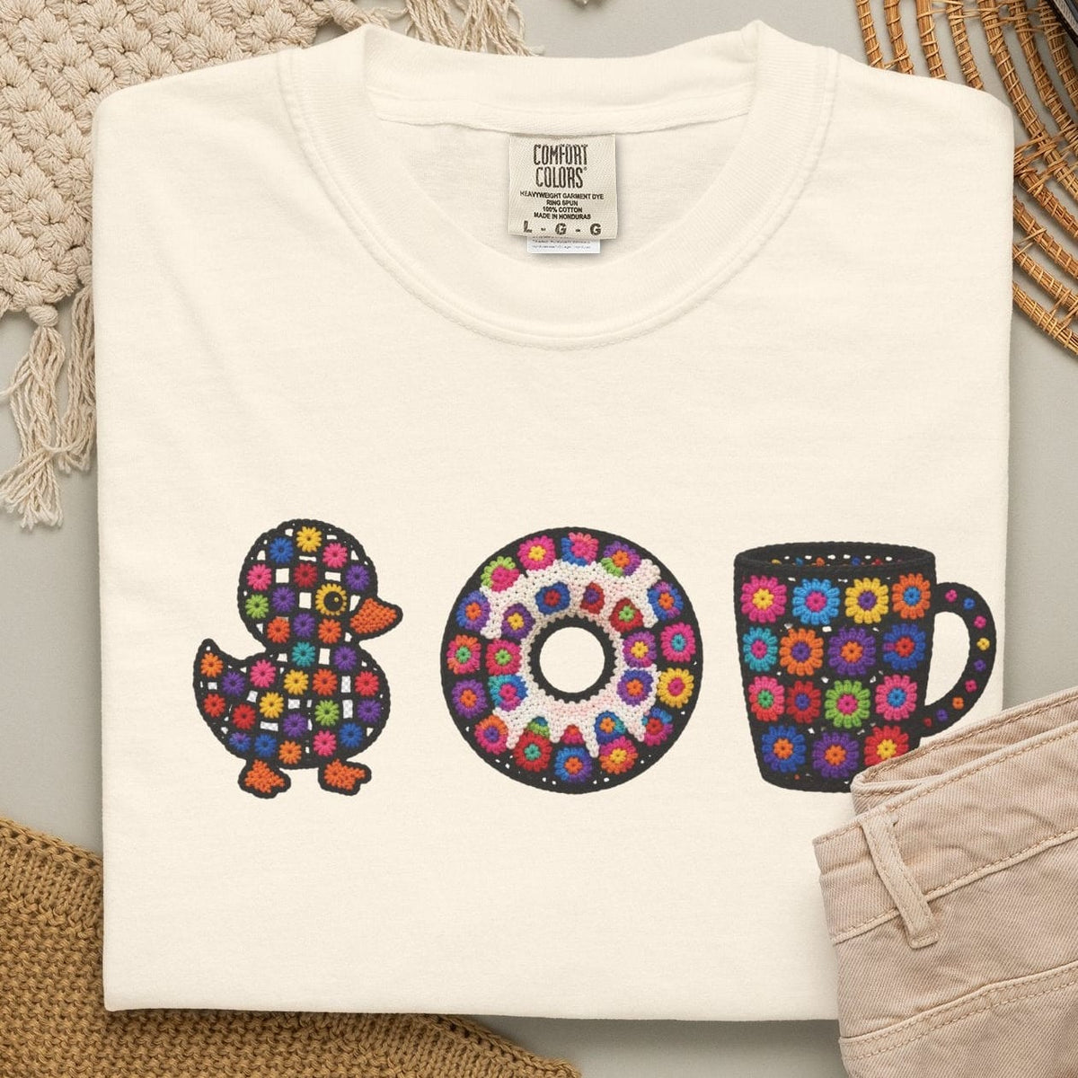 Duck Donut Coffee Faux Crochet Donut T-shirt